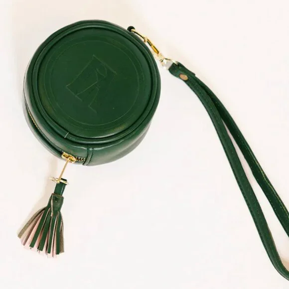 Fore All Tulee Mini Bag Green Leather Clip Tassel Round Wristlet Bag Charm Golf - Picture 6 of 7
